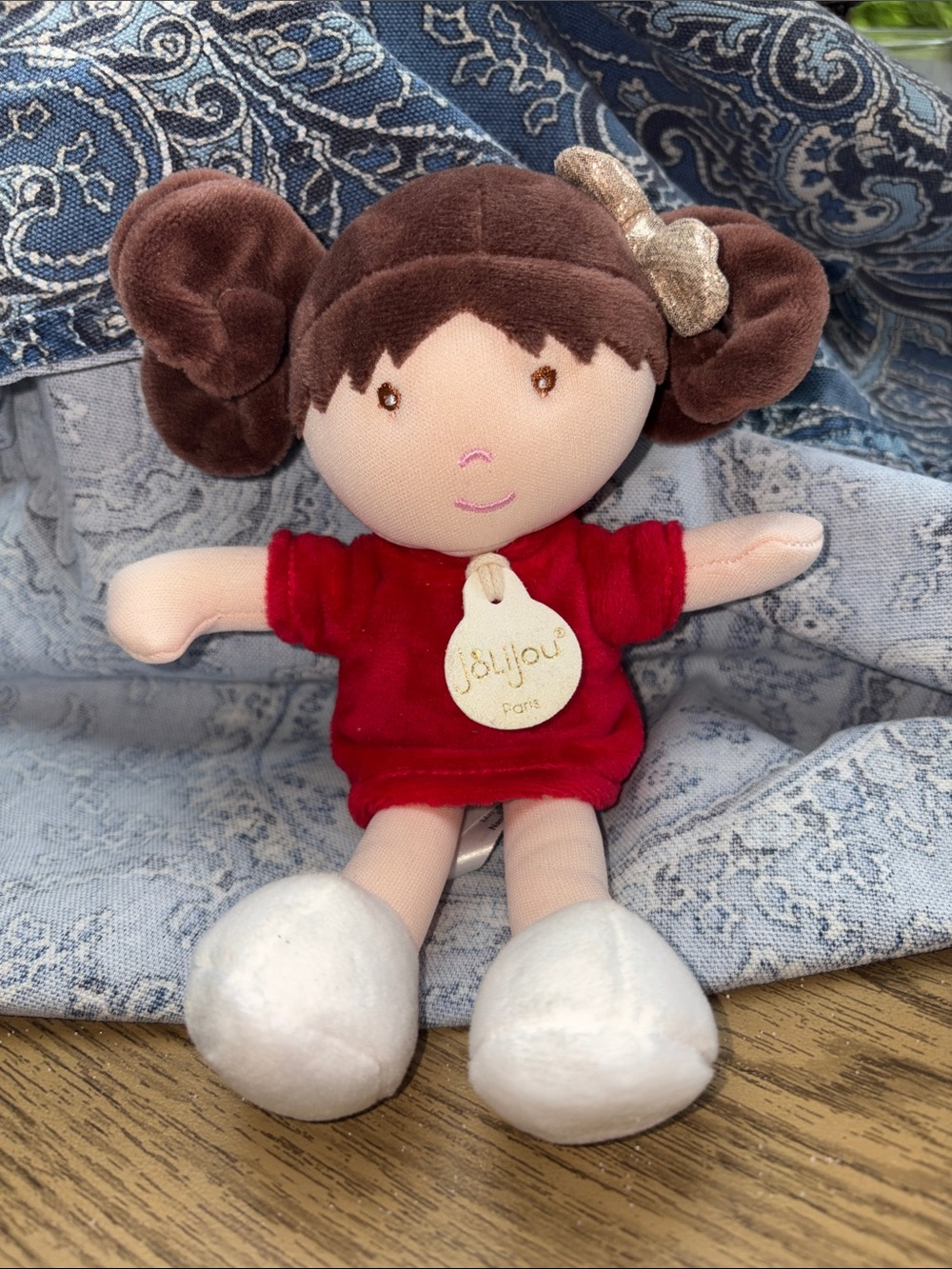 Jou Jou Brown-Haired Plush Doll in Red Dress with White Shoes